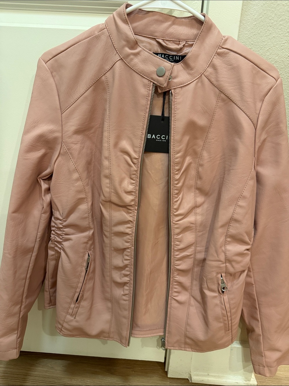 Baccini Blush Pink Faux Leather Moto Jacket